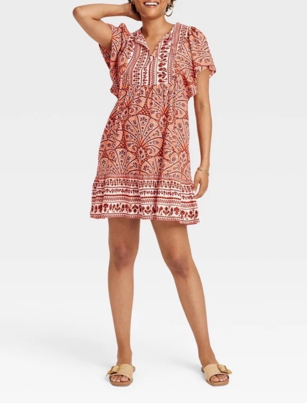 NWT Knox Rose Boho Print Mini Dress 1X - Picture 2 of 8